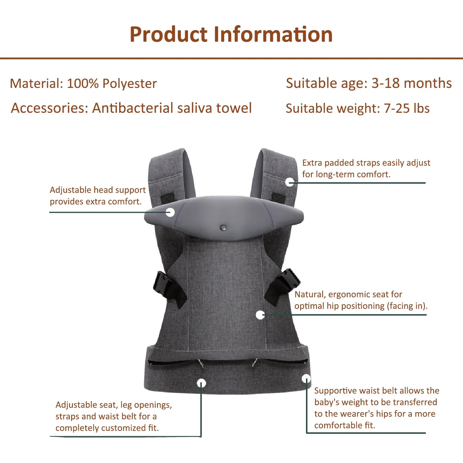 Foldable Baby Carrier with Hip Seat